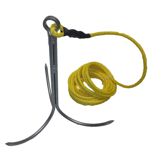 GH-1 - Grappling Hook, 3-Prong, w/ 25ft of Poly Rope - Bortek Shop